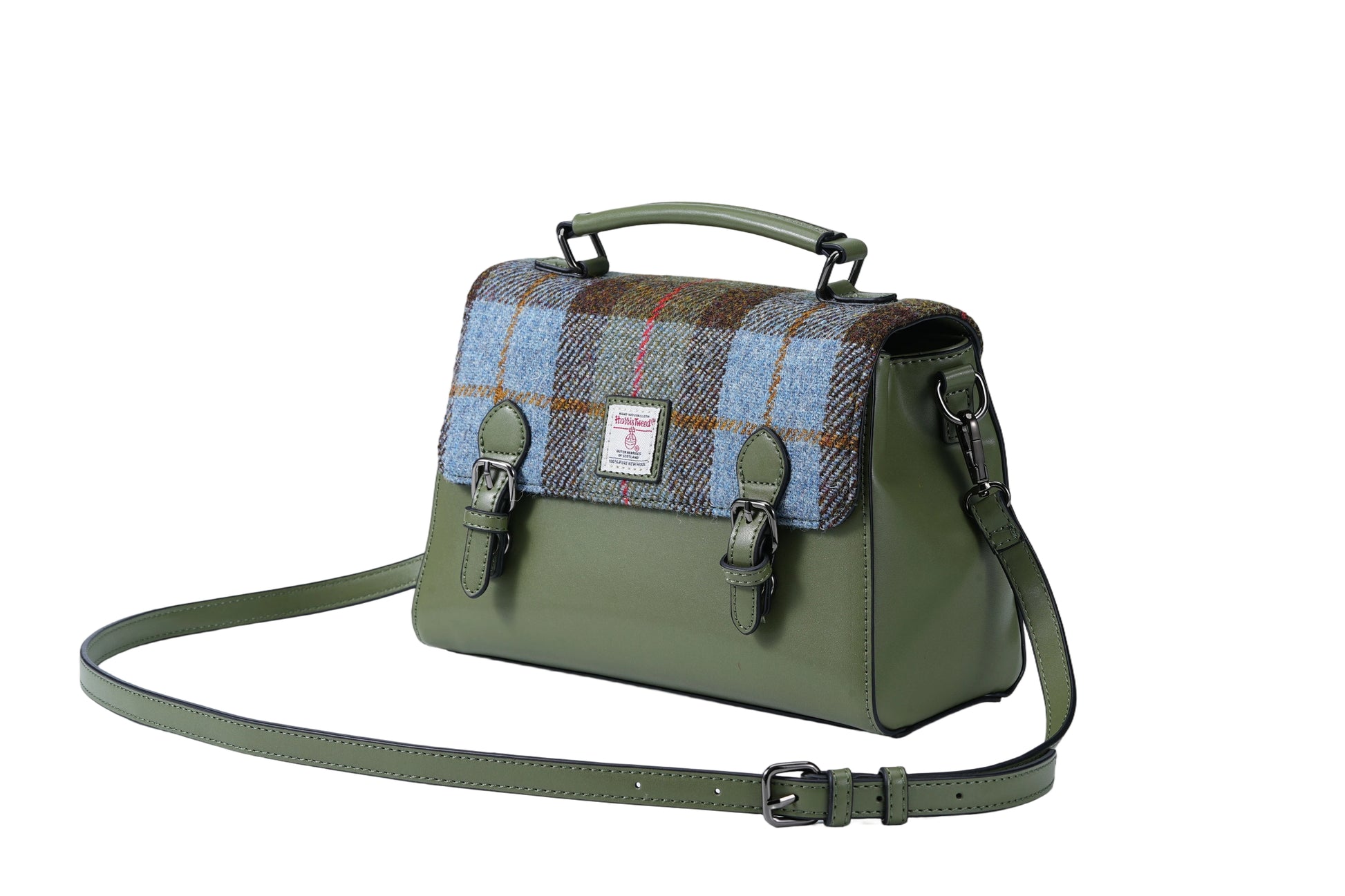 Raebury Harris Tweed Double-buckle Trapeze Satchel Bag