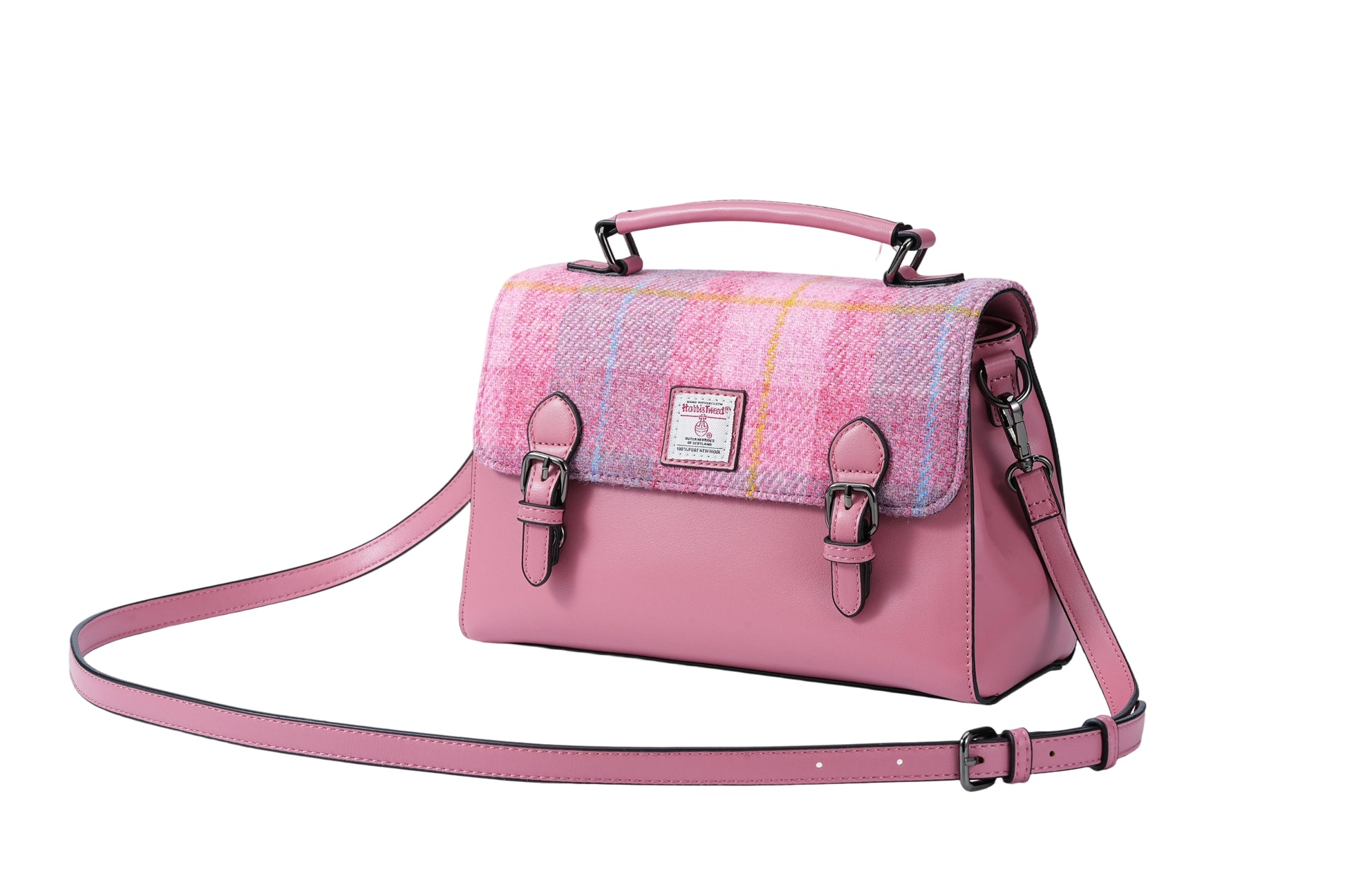 Raebury Harris Tweed Double-buckle Trapeze Satchel Bag