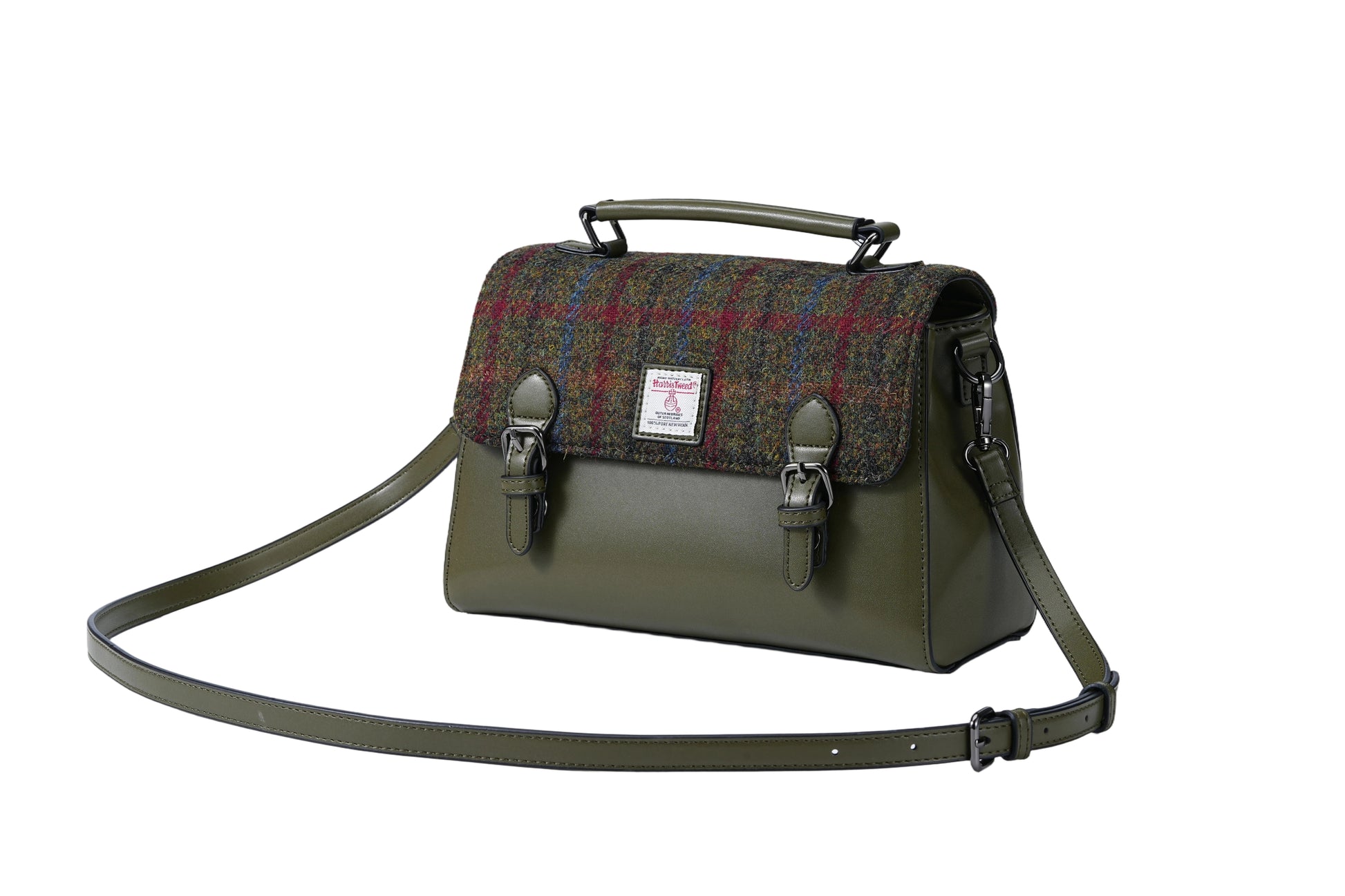 Raebury Harris Tweed Double-buckle Trapeze Satchel Bag